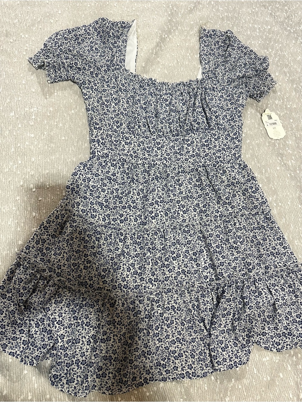 Altar'd State Blue Floral Square-Neck Tiered Dress